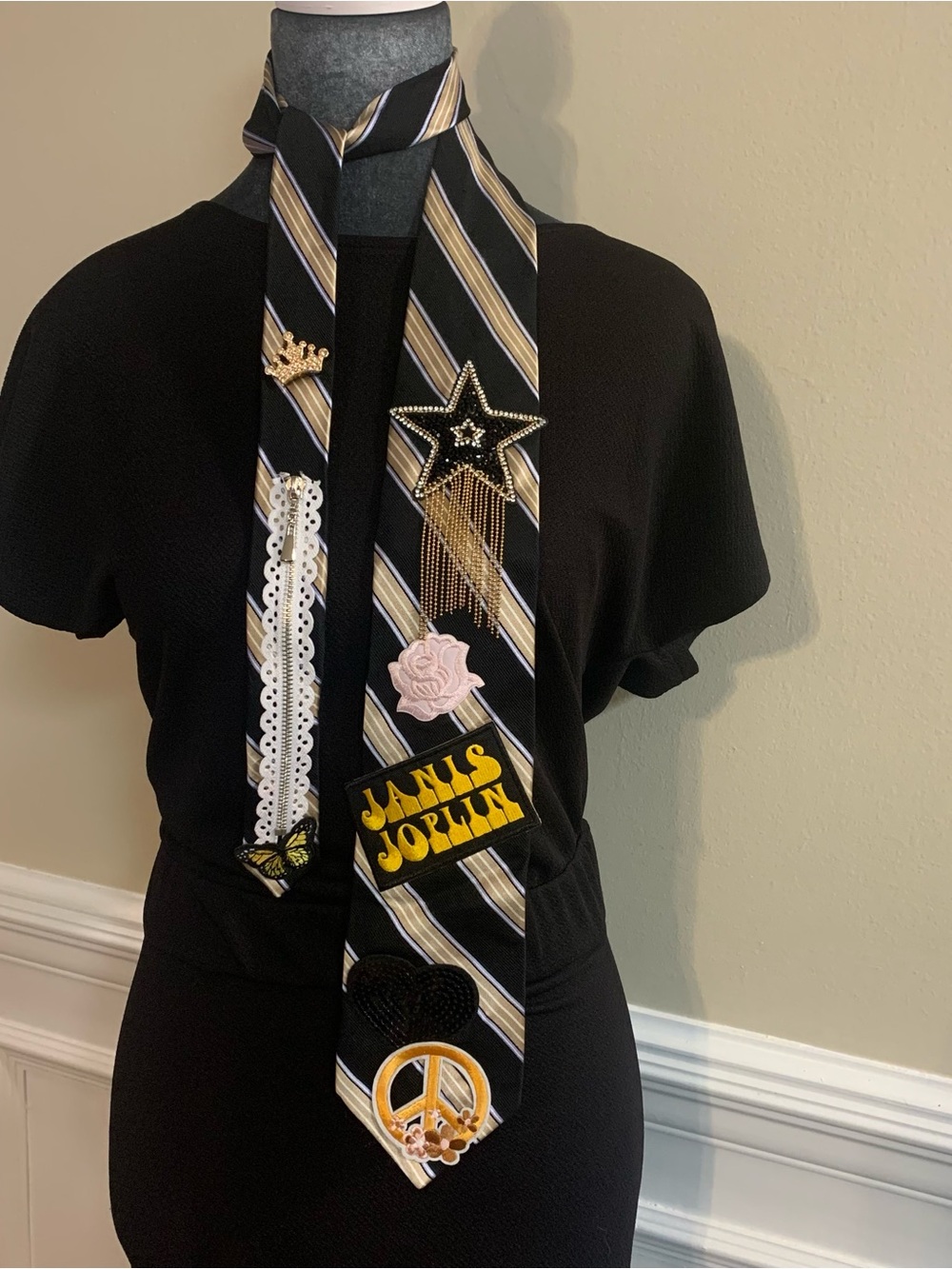 Statement Janis Joplin Upcycled Embellished Necktie Necklace Custom